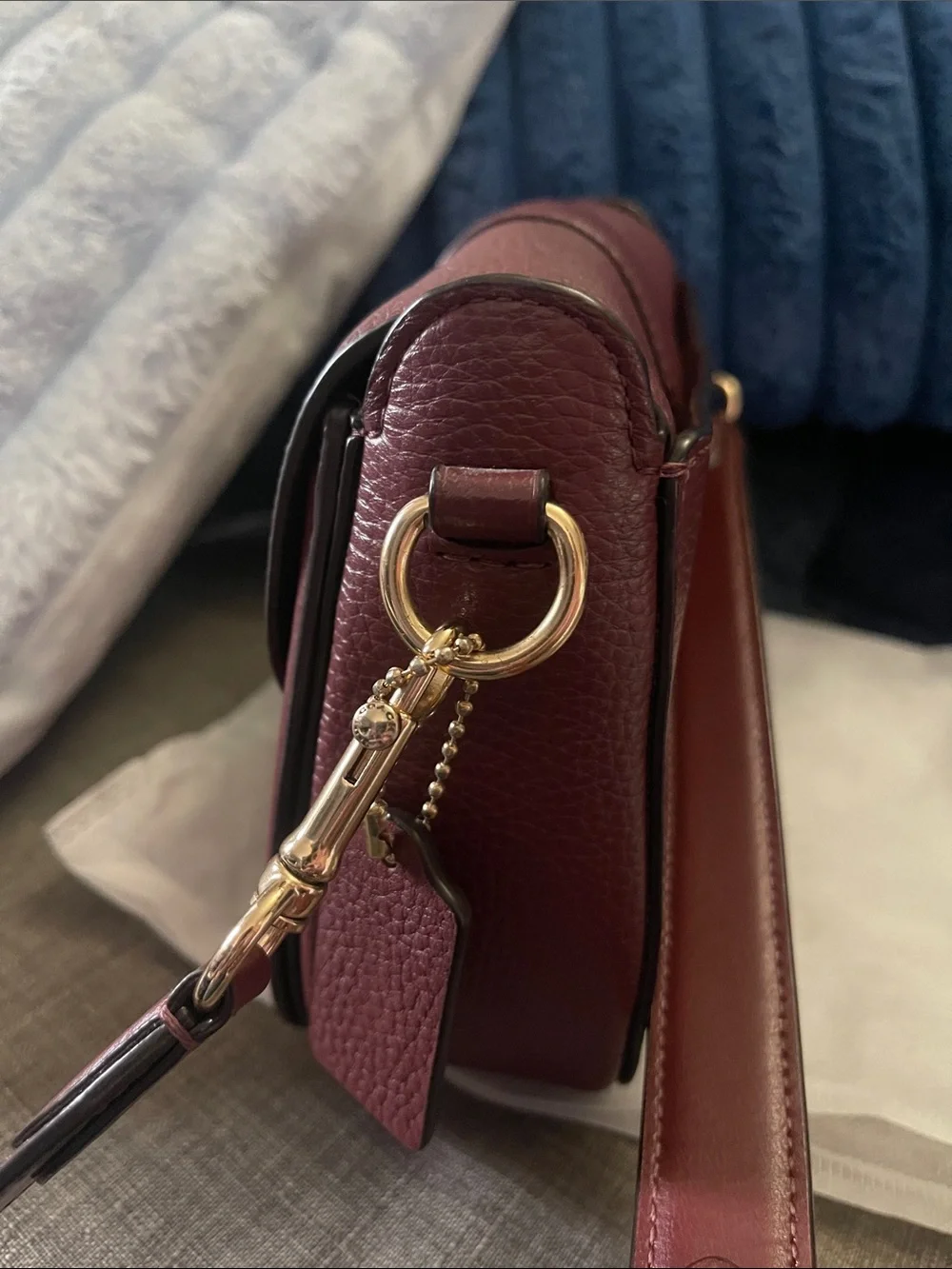 Coach Two-Tone Burgundy & Pink Leather Georgie Saddle Crossbody - Picture 5 of 13
